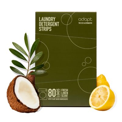Adapt Laundry Detergent Sheets 80 loads Eco Ultra-Concentrated Non-Bio Fresh Linen Scent for Machine and Hand Washing Plastic Free