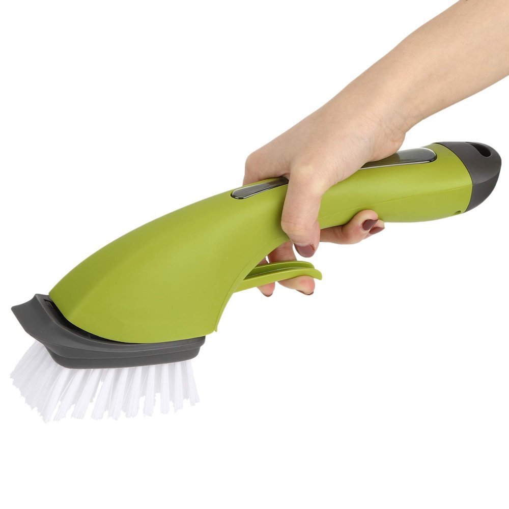 Dish Brush with Soap Dispenser, Dish Scrub Brush with Long Handle Long Handle Cleaning Brush with Soap Dispenser for Kitchen Pan Pot Sink and Dish Washing (Green)