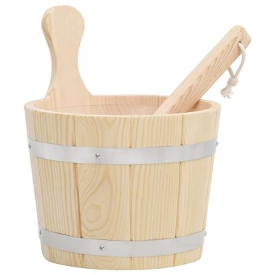 Bulliing Sauna Bucket and Ladle Set Solid Wood Pine,Sauna Wooden Bucket and Ladle Set Sauna Water Bucket Wood Ladle Kit Barrel Set Sauna Steam Water Accessories