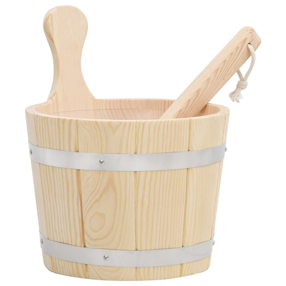 Bulliing Sauna Bucket and Ladle Set Solid Wood Pine,Sauna Wooden Bucket and Ladle Set Sauna Water Bucket Wood Ladle Kit Barrel Set Sauna Steam Water Accessories