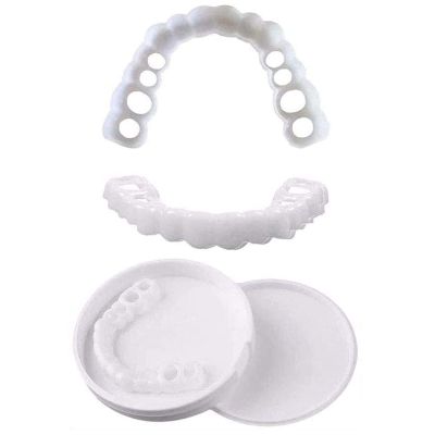 Brigtviee 2 Pairs Instant Veneers Dentures Teeth, Cosmetic Whitening Teeth Veneers Temporary Dentures Fake Teeth Smile Veneers Top and Bottom Snap On Dentures Clip in Veneers Teeth for Men Women