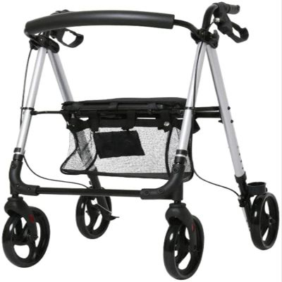 Folding 4 Wheels Elderly Walker Trolley with Seat,Bariatric Rollator,Lockable Brakes,Adjustable Height Transport Rest Chair Shopping Sharing