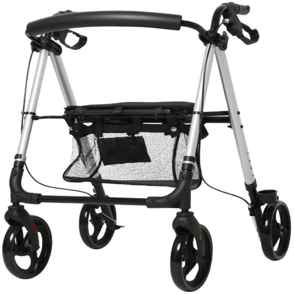 Folding 4 Wheels Elderly Walker Trolley with Seat,Bariatric Rollator,Lockable Brakes,Adjustable Height Transport Rest Chair Shopping Sharing