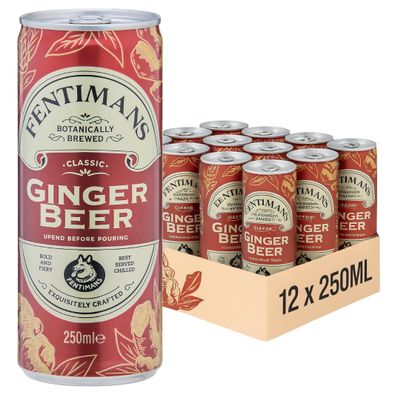 Fentimans Ginger Beer - Botanically Brewed Soft Drink - Exquisitely Crafted & Refreshing Soft Drinks - Gluten-Free and Vegan Friendly Soft Drinks - 12 x 250ml Cans