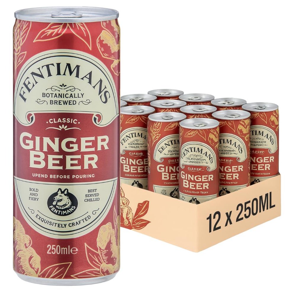 Fentimans Ginger Beer - Botanically Brewed Soft Drink - Exquisitely Crafted & Refreshing Soft Drinks - Gluten-Free and Vegan Friendly Soft Drinks - 12 x 250ml Cans