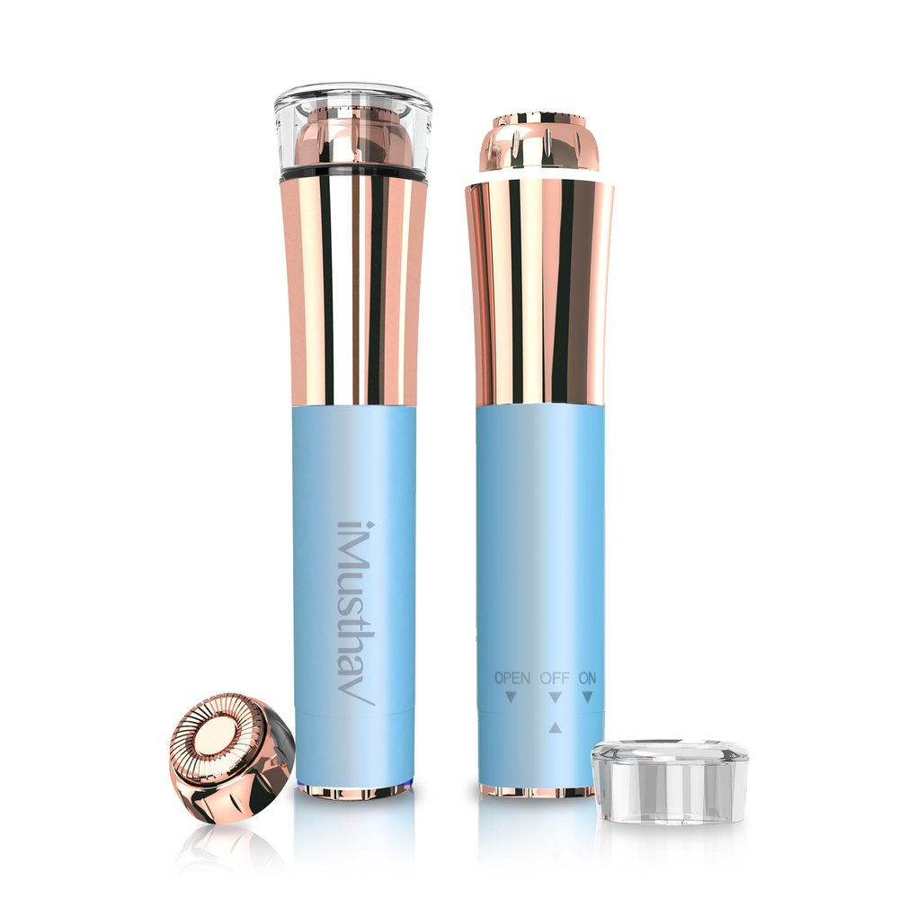 Mini Portable Facial Hair, Lips and Chin Remover Trimmer for Women, Facial Painless Epilator Pen, 18K Gold-Plated 13mm Hypoallergenic Rotary Head. 360 LED Light for Instant and Painless Hair Remover