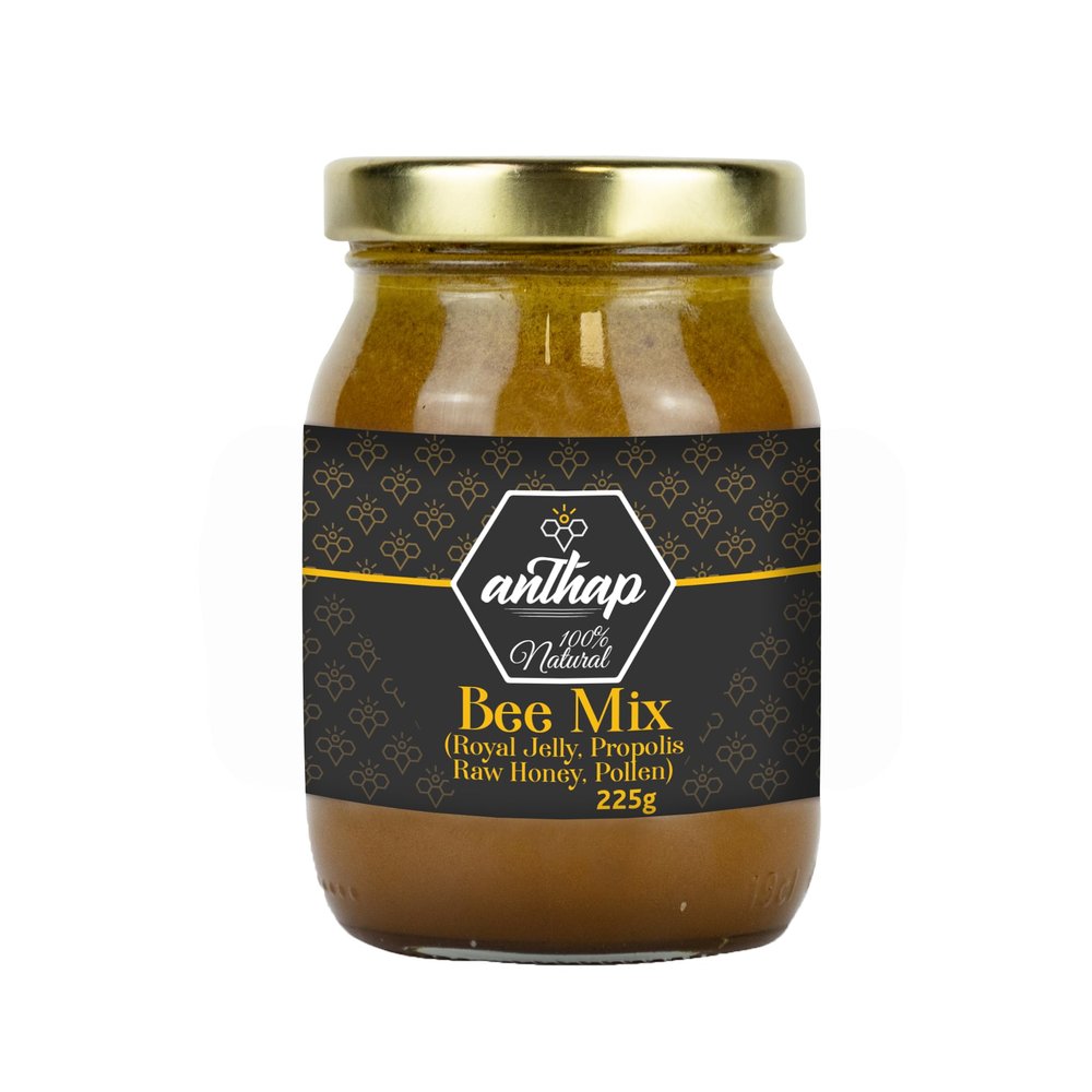 Anthap 100% Natural Bee Mix (Honey, Ground Propolis, Pollen, Royal Jelly), Immune Booster Mix, Mixture of Royal Jelly, Propolis, Honey and Pollen, Revitalizing Body, 225g