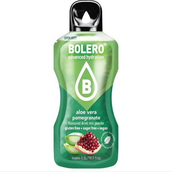 Bolero Drink Unflavored water without sugar. Aloe Vera and Pomegranate flavor. 9 g format.