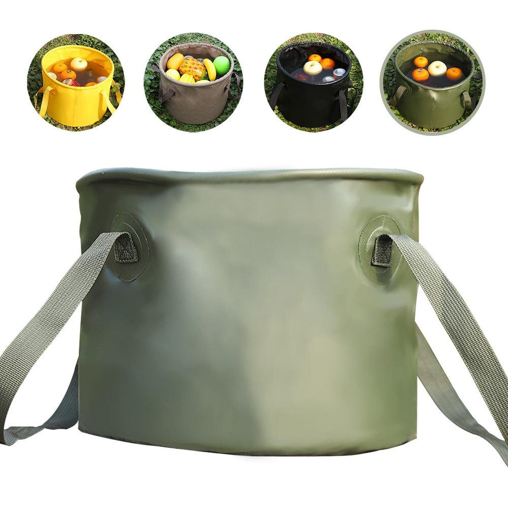 10L Collapsible Water Container, Green Folding Water Bucket, Camping Water Carrier with Handle, Outdoor Sports Lightweight Portable Collapsible Bucket Versatile for Traveling Fishing Hiking Boating
