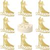 Wedding Mr & Mrs. Cake Toppers Picks -10Sheets Golden Glitter Bride and Groom Cake Toppers Custom Wedding Cupcake Toppers Funny Bride and Groom Anniversary Party Cake Decoration Supplies (golden) view 1