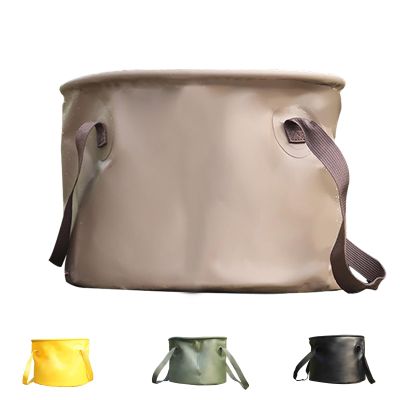 20L Collapsible Water Container, Khaki Folding Water Bucket, Camping Water Carrier with Handle, Outdoor Sports Lightweight Portable Collapsible Bucket Versatile for Traveling Fishing Hiking Boating