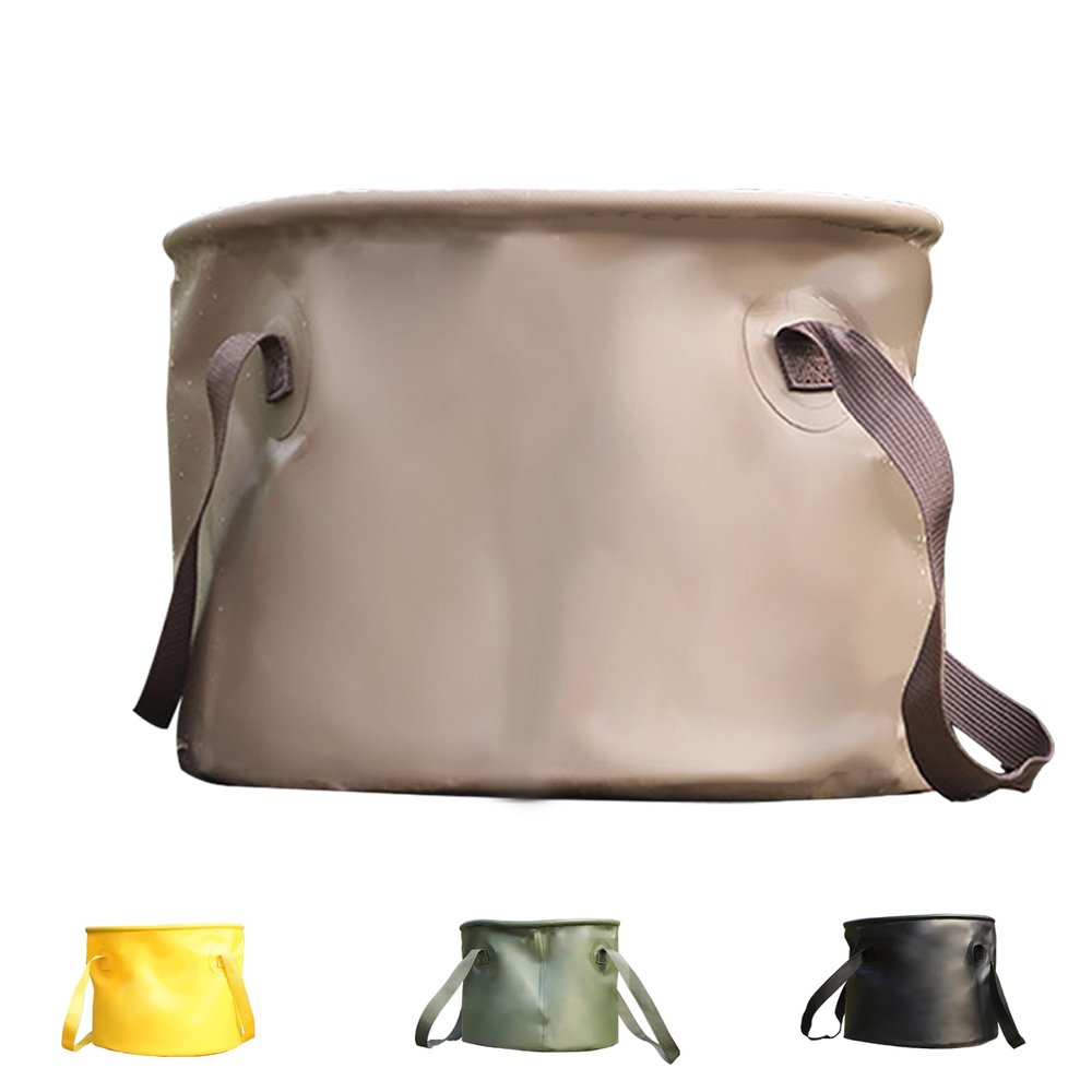 10L Collapsible Water Container, Khaki Folding Water Bucket, Camping Water Carrier with Handle, Outdoor Sports Lightweight Portable Collapsible Bucket Versatile for Traveling Fishing Hiking Boating