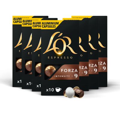 L'OR Espresso Forza Coffee Pods, 7 Packs, Total 70 Coffee Capsules