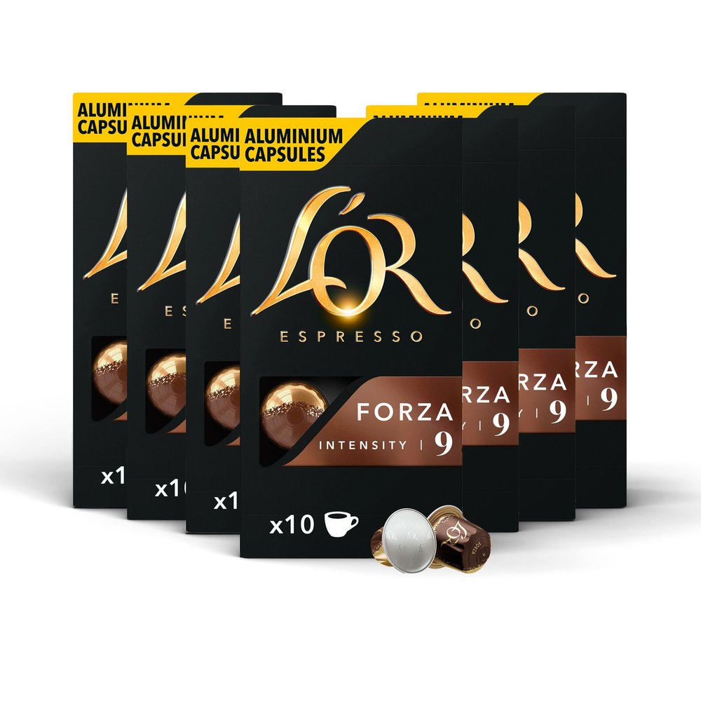 L'OR Espresso Forza Coffee Pods, 7 Packs, Total 70 Coffee Capsules