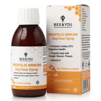 BEE&YOU Propolis Immune Day Time Syrup with Probiotic, Vitamin C, Immune Support, Digestive Health, Antioxidants, Gut Health 5 Fl Oz