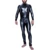 KRLZKID Men Sexy Lingerie Faux Leather Jumpsuit Latex Catsuit Long Sleeves Leotard Clubwear,Black-3XL view 1