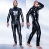 KRLZKID Men Sexy Lingerie Faux Leather Jumpsuit Latex Catsuit Long Sleeves Leotard Clubwear,Black-3XL view 3
