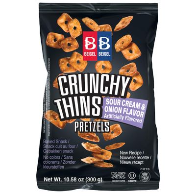 BB Crunchy Thins Pretzels Sour Cream and Onion Flavour 2 Pack - Delicious Irresistible Flavour, Crispy Pretzel Thins - Quality Pretzel Crisps Snack for Any Occasion