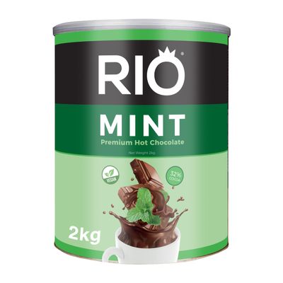 Rio Mint Premium Hot Chocolate Powder in a 2kg Tin, Approx. 80 Servings, Cocoa (32%), Minty Chocolate Indulgence