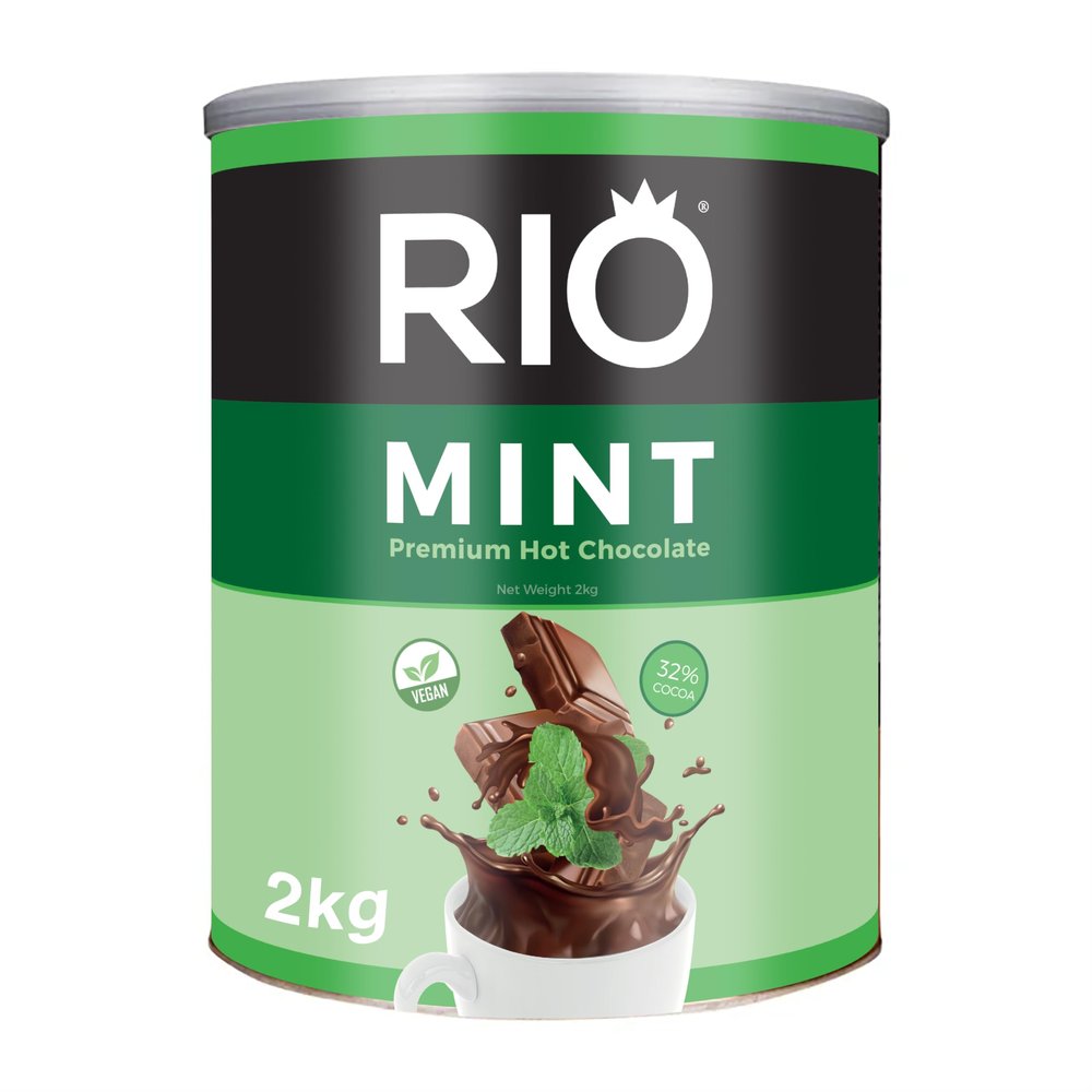 Rio Mint Premium Hot Chocolate Powder in a 2kg Tin, Approx. 80 Servings, Cocoa (32%), Minty Chocolate Indulgence