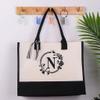 Guangcailun Alphabet Beach Bag Tough And Wear-resistant For Party Hosts Canvas Letter Cotton Canvas Bag Canvas Shopping Bag Tote Bag, N flower view 4