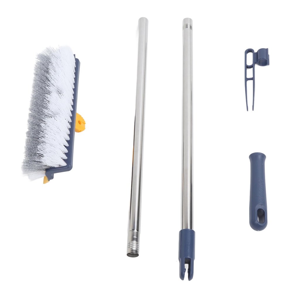2-in-1 Floor Brush with Stiff Bristles, Can Be Rotated 180 Degrees, for Bathrooms and Kitchens, Extended Handle and Removable for Tiled Floors, Hardwood Floors and Glass