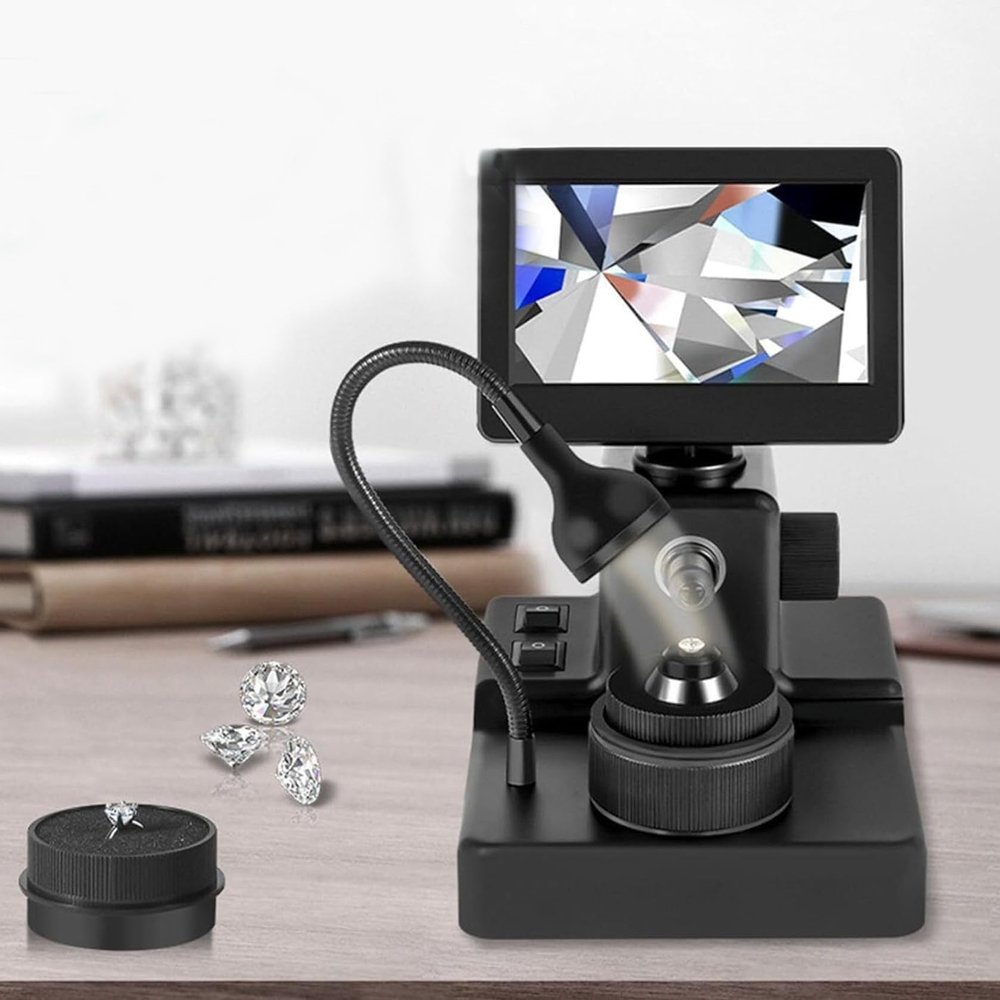 YEHOZZ Diamond Girdle Viewer, 50-1000X Magnification, Biological Microscope Kit, Accurate Identification, 4.3Inch LCD Digital Microscope