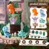 17PCS Dinosaur Cake Topper, Dinosaur Eggs Leaves Grasses Cake Decorations with Happy Birthday Sign Cake Toppers for Birthday Party Decorations, Safari Animal Themed Party view 3