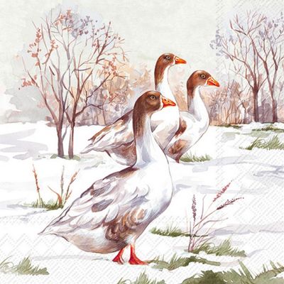 20 Napkins Animals Geese in Winter Time as Table Decoration Paper Napkins with Motif Also for Decoupage and Decoupage 33 x 33 cm