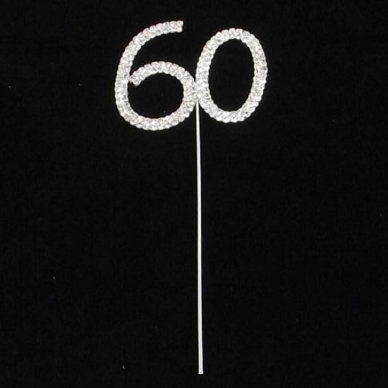 Sparkle & Celebrate! Rhinestone Number Cake Topper The Ultimate Birthday & Anniversary Cake Bling (60 (Sixty), Silver)