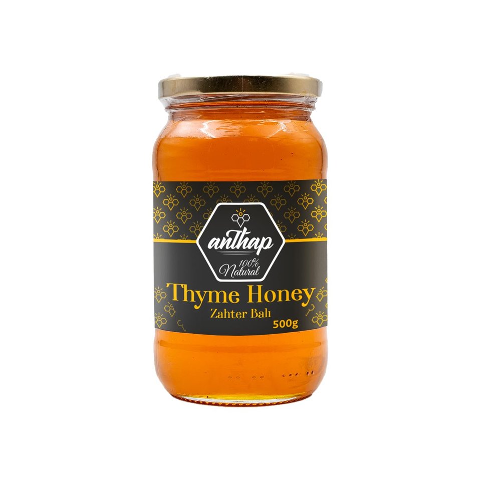 Anthap 100% Natural Mountain Thyme Honey, Thyme Honey, Raw Honey, Glass Jar, Pure, Rich, Natural, Perfect for Granola Recipes and Desserts, 500g
