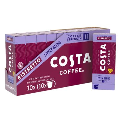 Costa Lively Blend Nespresso Compatible Aluminum Coffee Capsules (Pack of 10, Total 100 Pods)