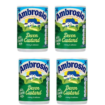 Ambbrosia Devon Custard 385g - Creamy & Delicious - Welcome Home To Devon - Ambrosia Devon Custard Pots Can Be Enjoyed On Their Own, Poured Over Puddings - Pack of 4