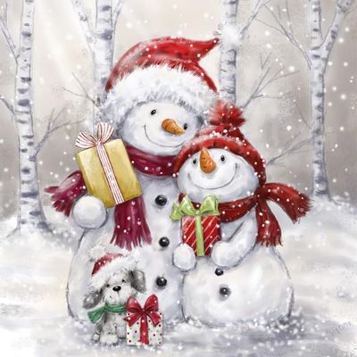 20 Napkins Winter Lovely Snowman Family Table Decoration Paper Napkins with Motif for Christmas Snowman Animals Also for Decoupage and Decoupage 33 x 33 cm