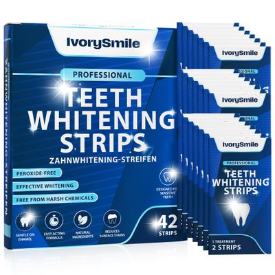 IvorySmile Professional Teeth Whitening Strips 21 Treatments | Safe for Enamel | Non Sensitive Teeth Whitening | Bright Smile Without Any Harm | Pack of 42 Strips + Mouth Opener Included