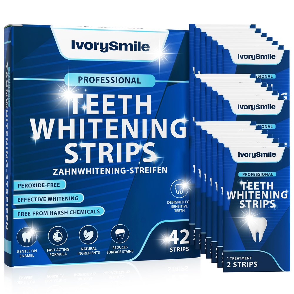 IvorySmile Professional Teeth Whitening Strips 21 Treatments | Safe for Enamel | Non Sensitive Teeth Whitening | Bright Smile Without Any Harm | Pack of 42 Strips + Mouth Opener Included