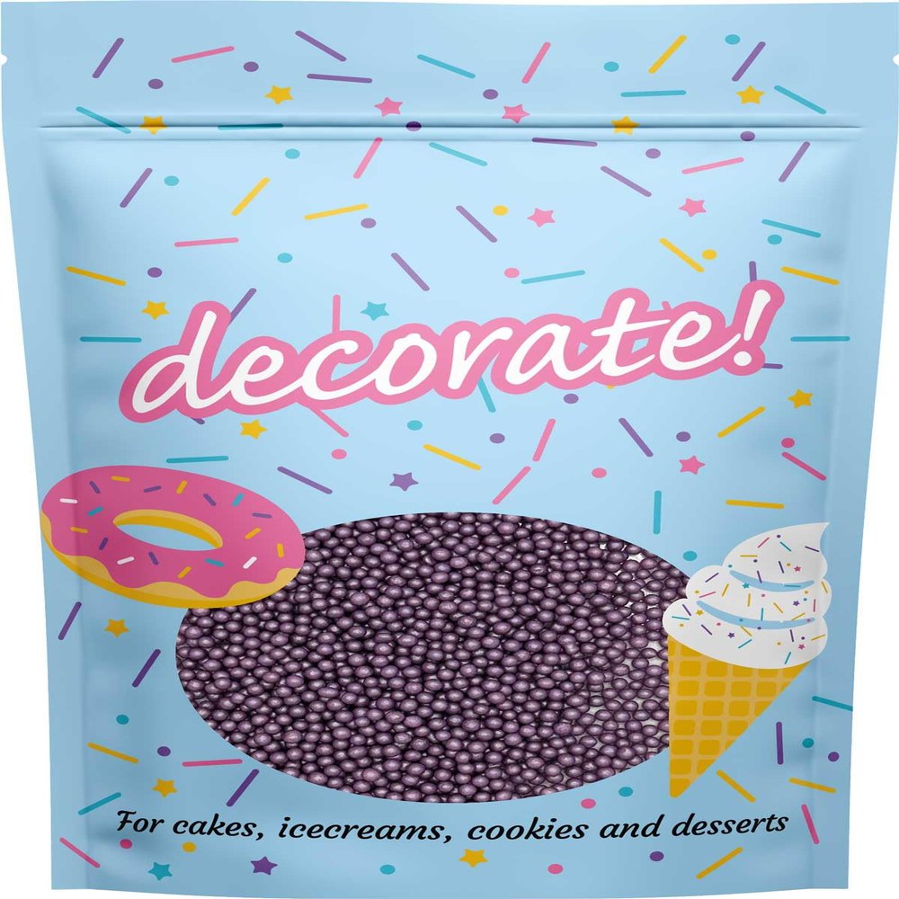 decorate! - Pearls - Shimmer Violet Cake Topper Sprinkles - 500g Edible 4mm Cupcake/Cake Decorations - For Weddings, Christenings and Halloween Themed Parties