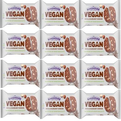Bakehouse Vegan Cookies Biscuits Luxury Selection, 3 Mixed Raspberry & Pistachio, Chocoalate & Orange and Cocoa & Hazelnut 220g each by Zamfoods, Gift pack for all Occasions (12, Cocoa Hazelnut)