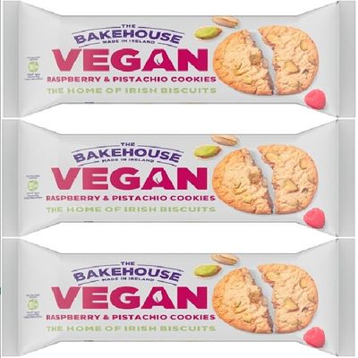 Bakehouse Vegan Cookies Biscuits Luxury Selection, 3 Mixed Raspberry & Pistachio, Chocoalate & Orange and Cocoa & Hazelnut 220g each by Zamfoods, Gift pack for all Occasions (3, Raspberry Pistachio)