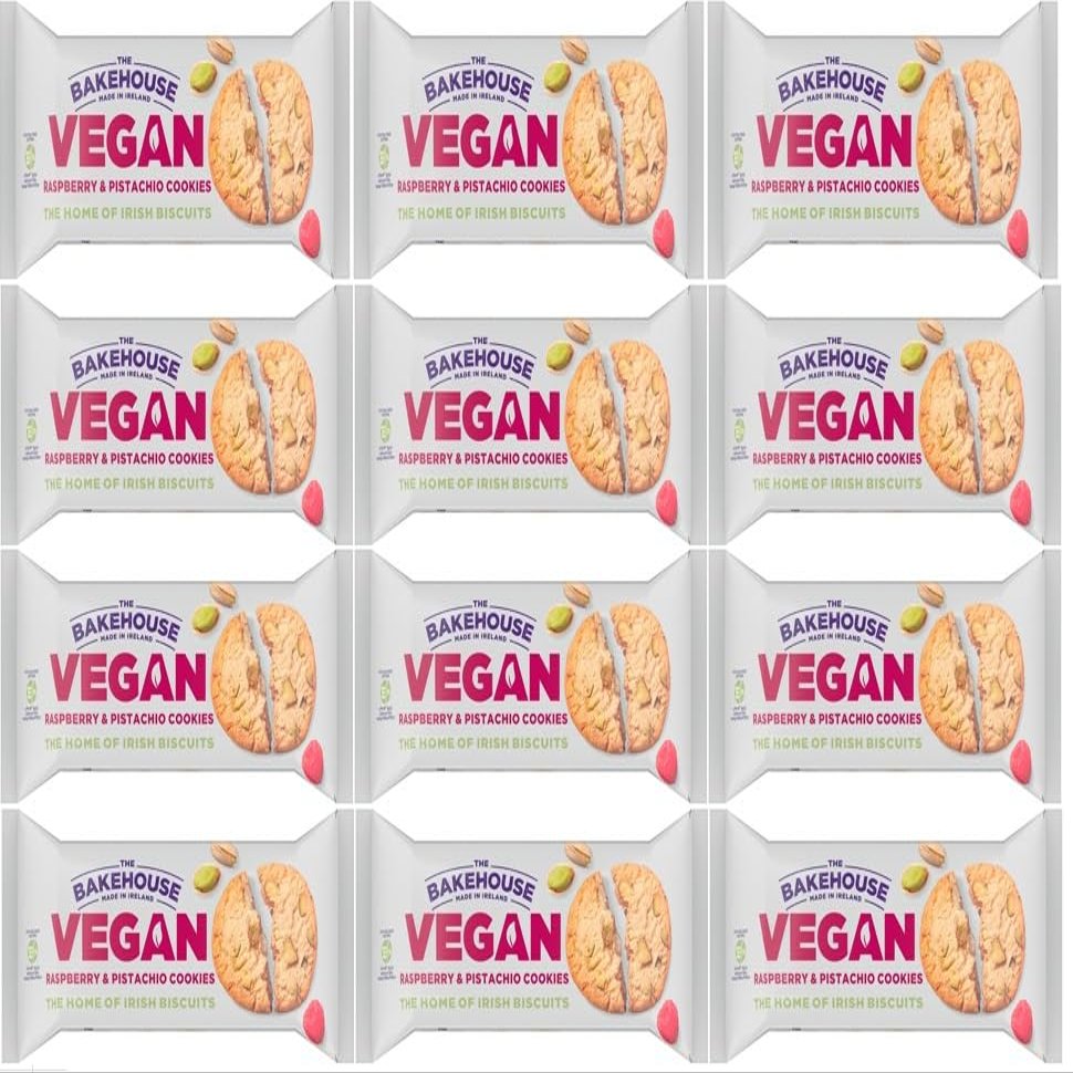 Bakehouse Vegan Cookies Biscuits Luxury Selection, 3 Mixed Raspberry & Pistachio, Chocoalate & Orange and Cocoa & Hazelnut 220g each by Zamfoods, Gift pack for all Occasions (12, Raspberry Pistachio)