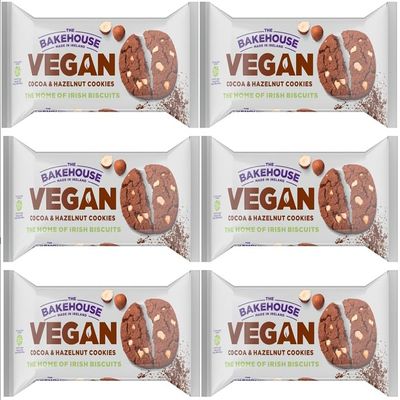 Bakehouse Vegan Cookies Biscuits Luxury Selection, 3 Mixed Raspberry & Pistachio, Chocoalate & Orange and Cocoa & Hazelnut 220g each by Zamfoods, Gift pack for all Occasions (6, Cocoa Hazelnut)