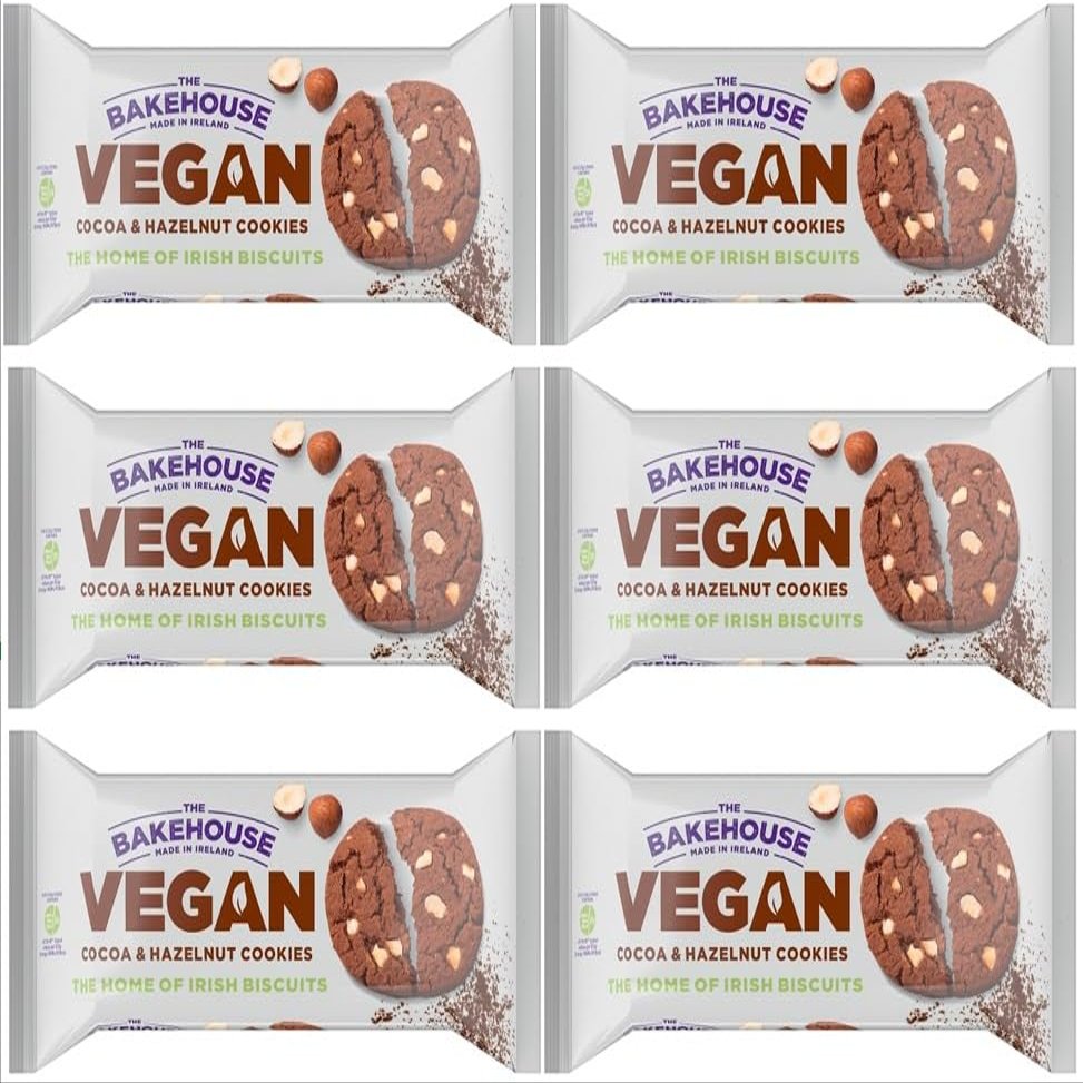 Bakehouse Vegan Cookies Biscuits Luxury Selection, 3 Mixed Raspberry & Pistachio, Chocoalate & Orange and Cocoa & Hazelnut 220g each by Zamfoods, Gift pack for all Occasions (6, Cocoa Hazelnut)