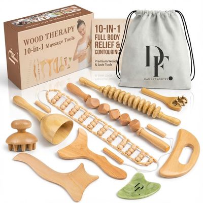 10-in-1 Wood Therapy Massage Tools Lymphatic Drainage Massager Maderoterapia Kit Wooden Massager Body Sculpting Tools for Muscle Pain Relief - Wood Therapy Tools for Body Contouring and Shaping