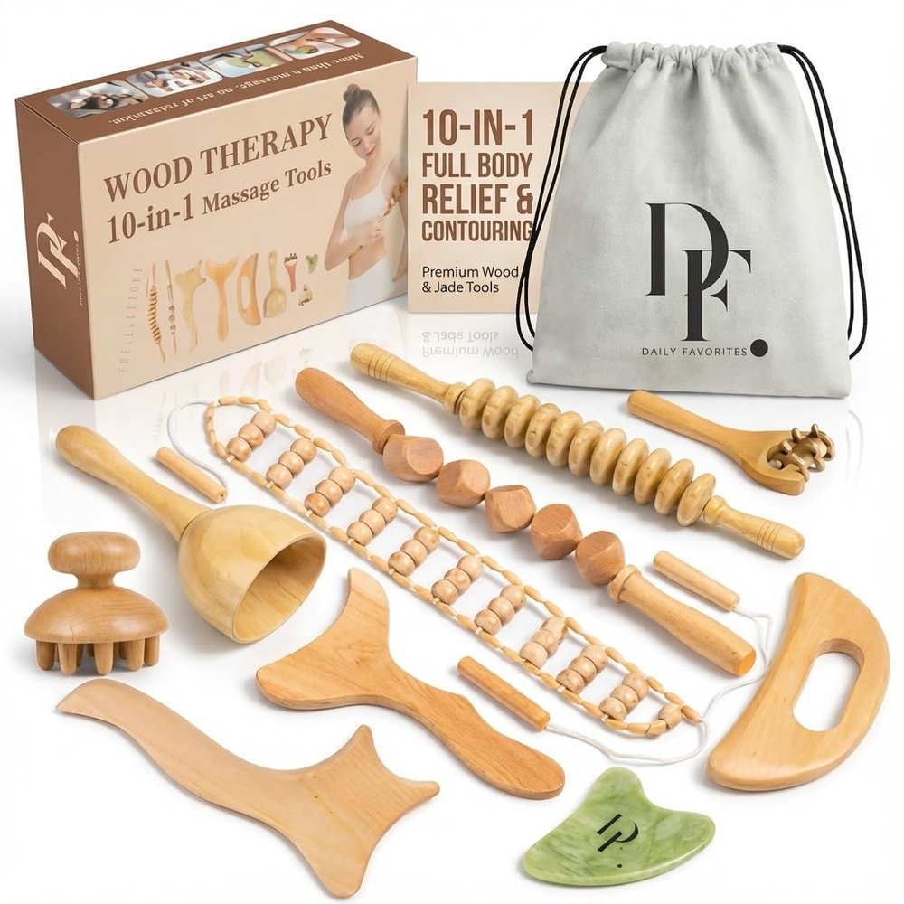 10-in-1 Wood Therapy Massage Tools Lymphatic Drainage Massager Maderoterapia Kit Wooden Massager Body Sculpting Tools for Muscle Pain Relief - Wood Therapy Tools for Body Contouring and Shaping
