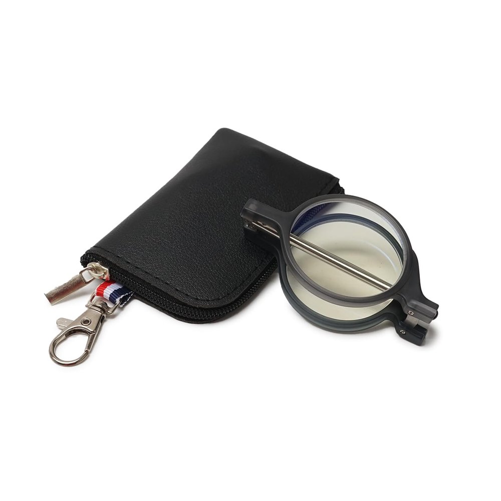 ABETOS Foldable Reading Glasses Men Women Ultralight Round Compact Blue Light Blocking Readers Pocket Wallet Eyeglasses with Portable Keychain Case, Grey+1.0