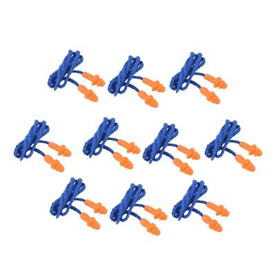 Qoekacy 10 Pcs Silicone Soft Ear Plugs - Hearing Protection with Cord - Noise Reduction for Work Home Sleeping Blue Orange