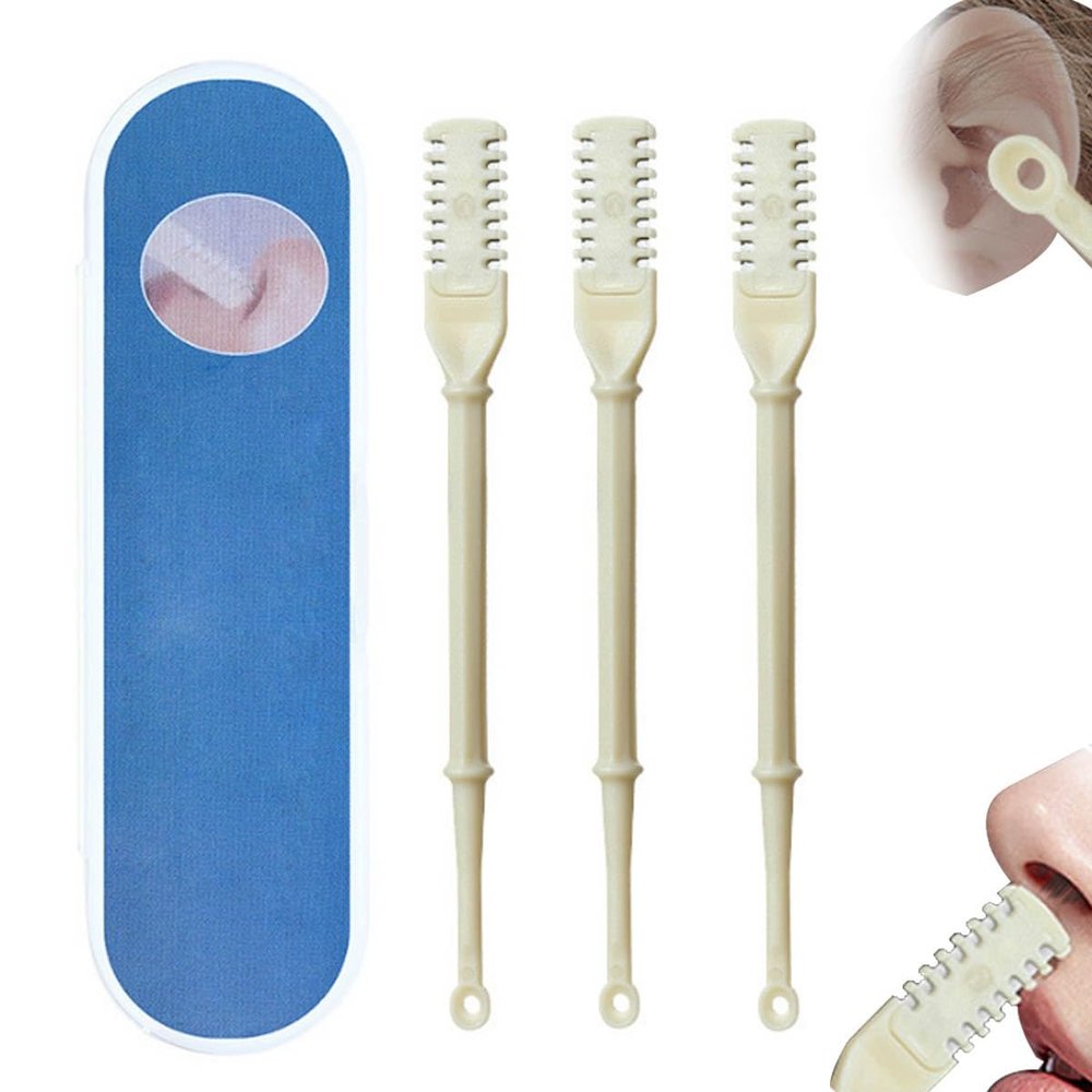 Nasal Hair Cutter, 2-in-1 Nasal Hair Cutter, 360 Degree Rotating Nose Hair Trimmer Nose Hair Plucker, Portable Nose Hair Knife Manual Nose Hair Trimmer with Ear Picker(Beige)
