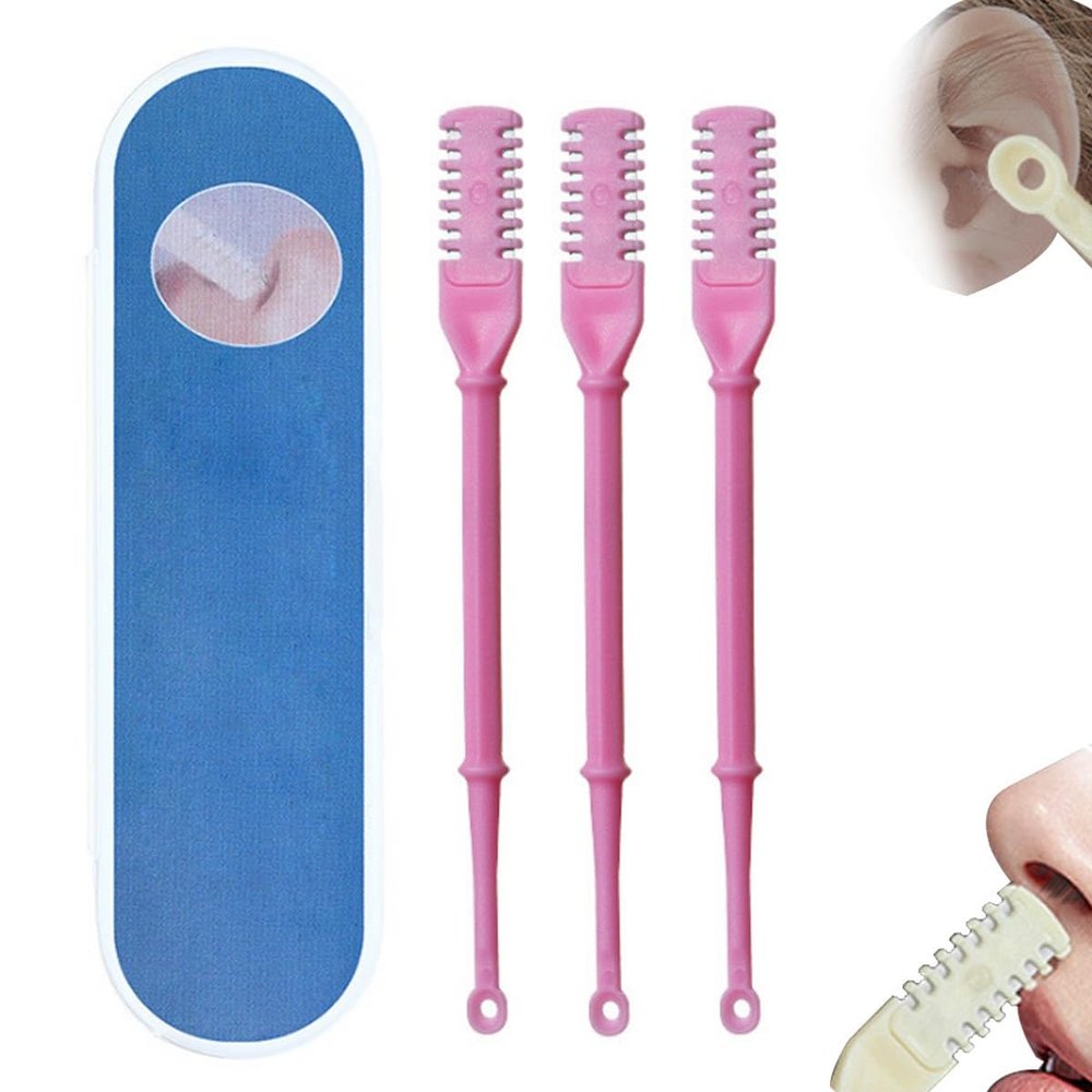 Nasal Hair Cutter, 2-in-1 Nasal Hair Cutter, 360 Degree Rotating Nose Hair Trimmer Nose Hair Plucker, Portable Nose Hair Knife Manual Nose Hair Trimmer with Ear Picker(Pink)