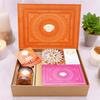 Ghasitaram Gifts Jaiccha Rakhi Gifts for Brothers Orange Hamper Box with Kaju Katli, Milk Cake, 2 Rakhis, Card, and Mixed Dryfruit Jar view 1