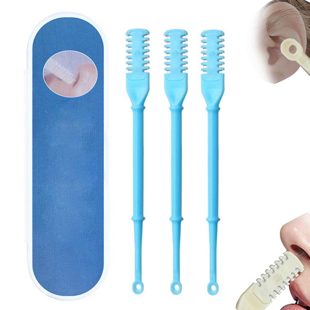 Nasal Hair Cutter, 2-in-1 Nasal Hair Cutter, 360 Degree Rotating Nose Hair Trimmer Nose Hair Plucker, Portable Nose Hair Knife Manual Nose Hair Trimmer with Ear Picker(Blue)